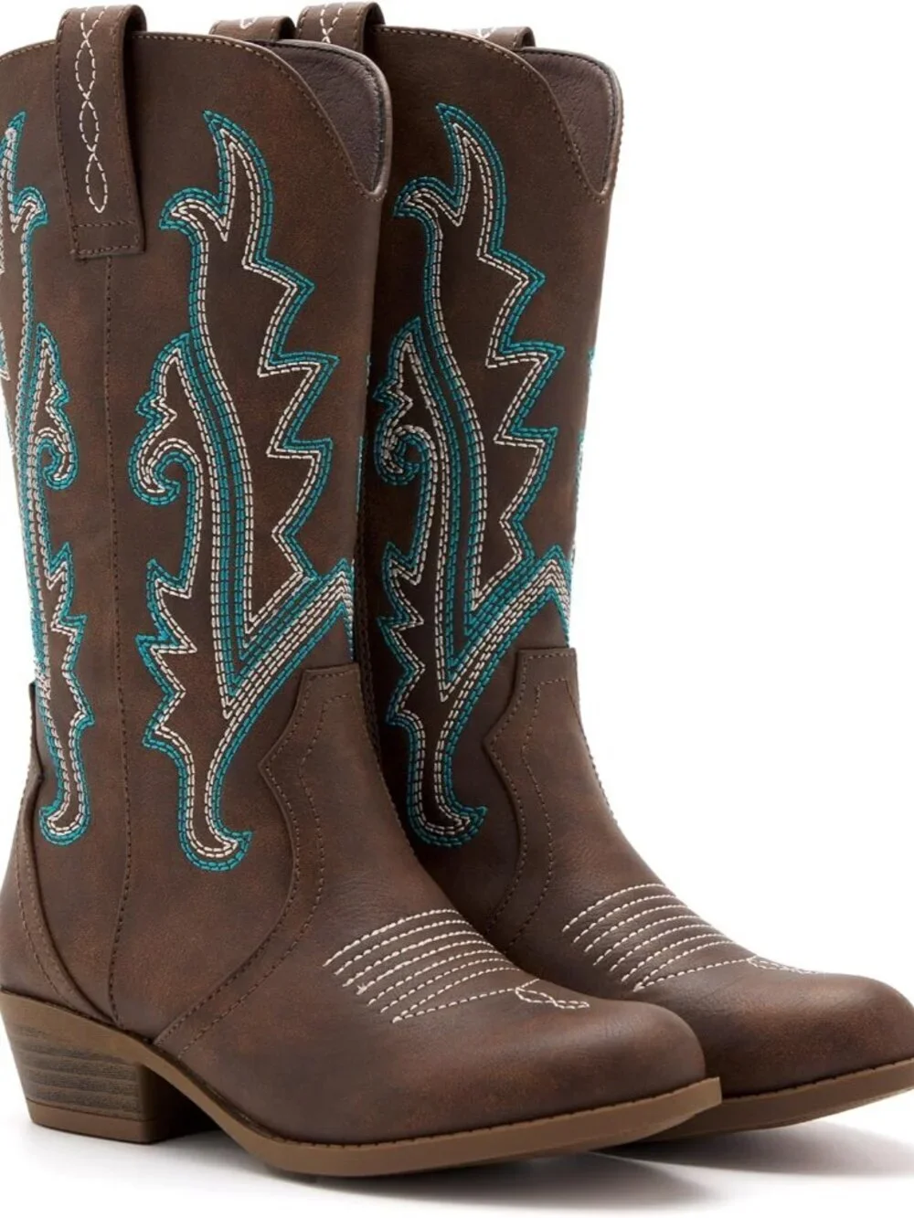Girls Brown Embroidered Cowgirl Stylish Girls Mid Calf Riding Kids Shoes Boots